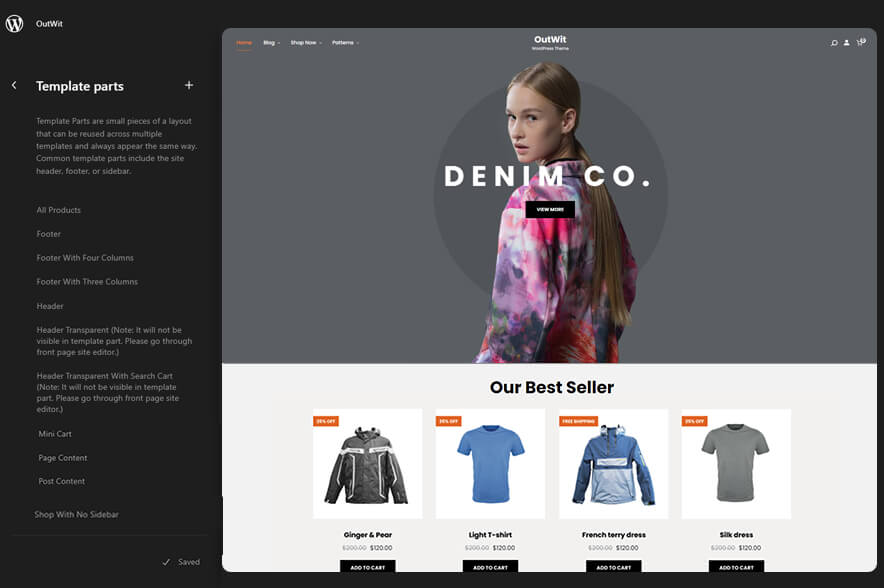 OutWit eCommerce WordPress Block Theme Template Parts