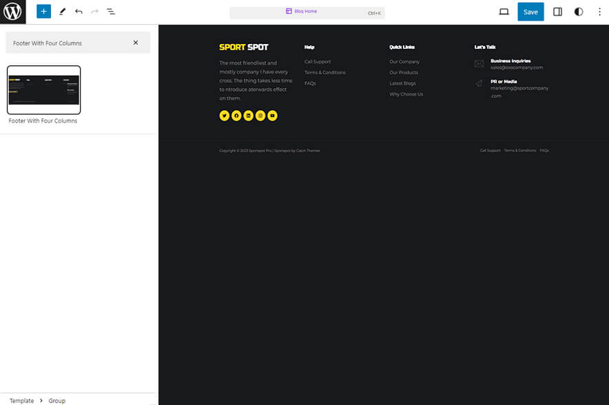 Sportspot Pro - Footer With Four Columns