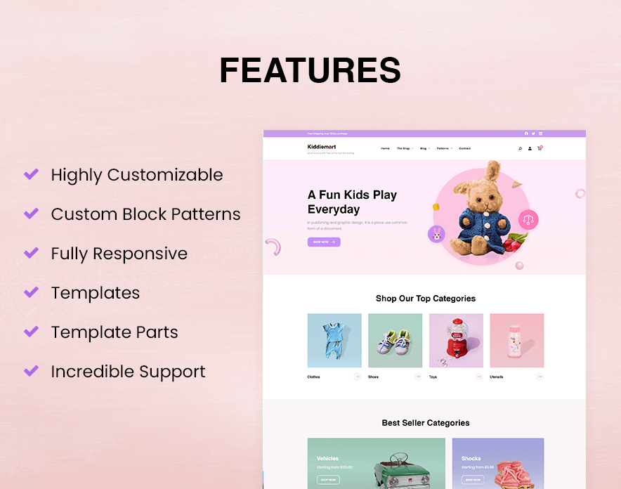 Kiddiemart - eCommerce WordPress Block Theme Features